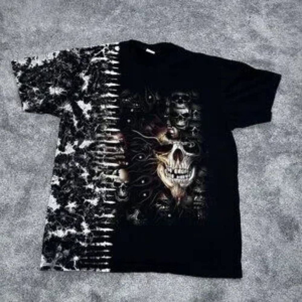 Jay's Rock T Shirt Mens XL Black Skulls Studded Tie-Dye Double Sided Horror
